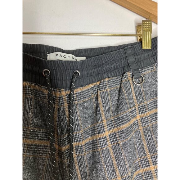PacSun Plaid Cargo Pants Elastic Waist Drawstring Gray Black Orange Mens Medium - Picture 5 of 7